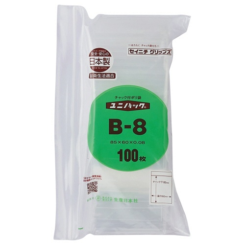 セイニチ　ユニパック　チャック付　ポリエチレン　ヨコ６０×タテ８５×厚み０．０８ｍｍ　Ｂ－８　１パック（１００枚）1