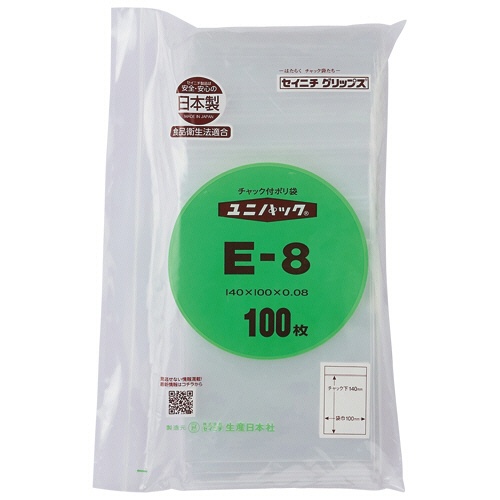 セイニチ　ユニパック　チャック付　ポリエチレン　ヨコ１００×タテ１４０×厚み０．０８ｍｍ　Ｅ－８　１パック（１００枚）1