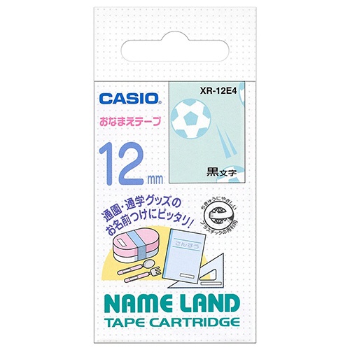 カシオ　ＮＡＭＥ　ＬＡＮＤ　おなまえテープ　１２ｍｍ×４ｍ　サッカーボール柄／黒文字　ＸＲ－１２Ｅ４　１個1