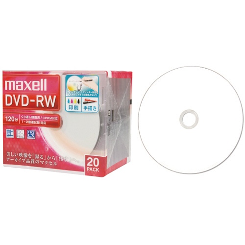 マクセル　録画用ＤＶＤ－ＲＷ　１２０分　１－２倍速　ホワイトワイドプリンタブル　５ｍｍスリムケース　ＤＷ１２０ＷＰＡ.２０Ｓ　１パック（２０枚）1