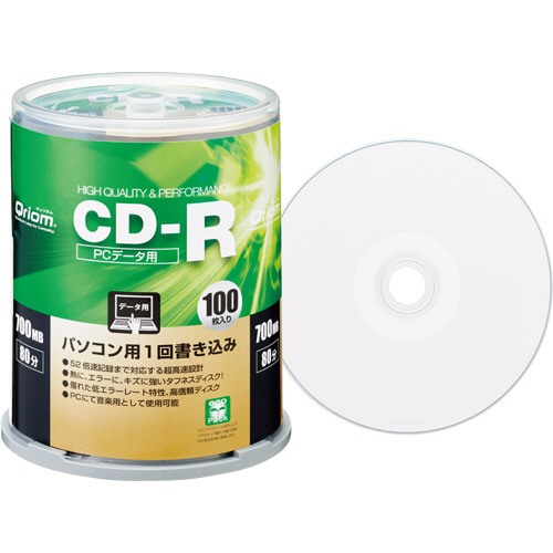 【クリックで詳細表示】YAMAZEN Qriom データ用CD-R 700MB 52倍速 ホワイトワイドプリンタブル スピンドルケース QCR-D100SP 1パック(100枚) QCR-D100SP