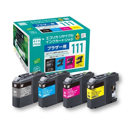 エコリカ　リサイクルインクカートリッジ　４色パック　［ブラザー：ＬＣ１１１－４ＰＫ互換］　ＥＣＩ－ＢＲ１１１－４Ｐ　１箱（４個：各色１個）1