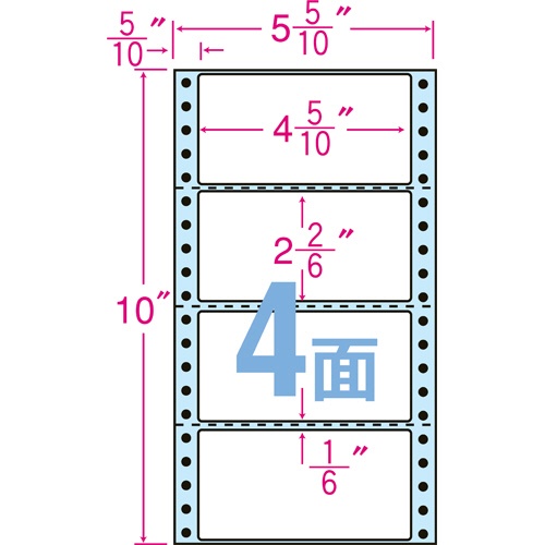 東洋印刷　ナナクリエイト　連続ラベル（剥離紙ブルー）　５_５／１０×１０インチ　４面　１１４×５９ｍｍ　横３本ミシン入　ＮＸ０５ＥＢ　１箱（１０００折：５００折×２冊）1