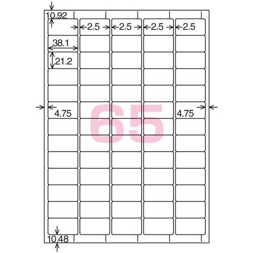 コクヨ　貼ってはがせる　はかどりラベル（各社共通レイアウト）　Ａ４　６５面　２１．２×３８．１ｍｍ　ＫＰＣ－ＨＥ１６５１－２０Ｎ　１冊（２０シート）2
