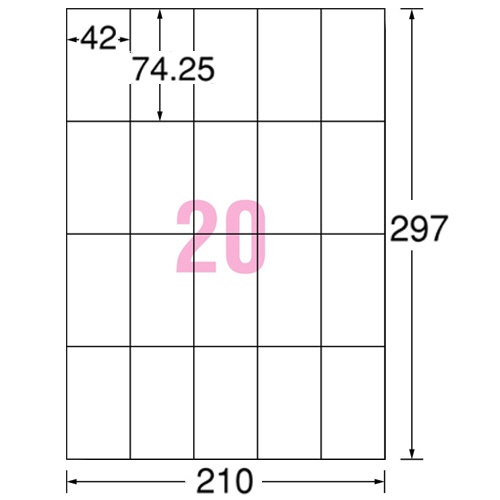 エーワン　ラベルシール［レーザープリンタ］　マット紙・ホワイト　Ａ４　２０面　宛名表示用　４２×７４．２５ｍｍ　６６２２０　１冊（１００シート）2