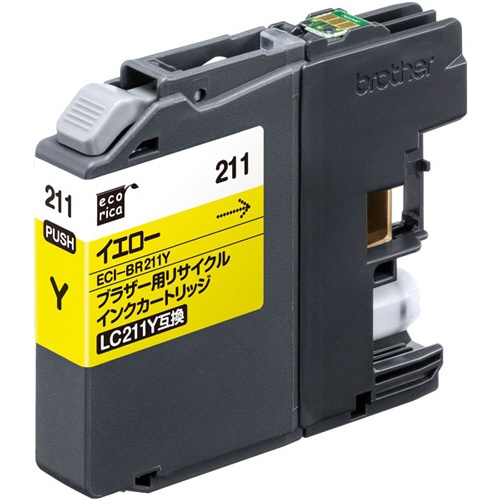 エコリカ　リサイクルインクカートリッジ　イエロー（染料）　［ブラザー：ＬＣ２１１Ｙ互換］　ＥＣＩ－ＢＲ２１１Ｙ　１個1