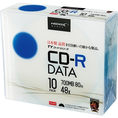 ハイディスク　データ用ＣＤ－Ｒ　７００ＭＢ　４８倍速　ホワイトワイドプリンタブル　５ｍｍスリムケース　ＴＹＣＲ８０ＹＰ１０ＳＣ　１パック（１０枚）1