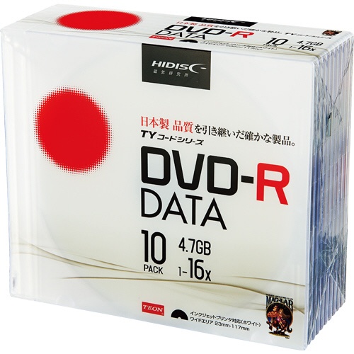 ハイディスク　データ用ＤＶＤ－Ｒ　４．７ＧＢ　１－１６倍速　ホワイトワイドプリンタブル　５ｍｍスリムケース　ＴＹＤＲ４７ＪＮＰ１０ＳＣ　１パック（１０枚）1