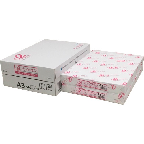 日本製紙　ピンクリボンＰＰＣ　Ａ３　６４ｇ／m2　０１Ａ５８Ｑ３Ａ３　１箱（１５００枚：５００枚×３冊）1