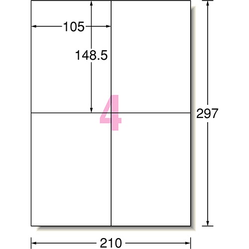 エーワン　ラベルシール［インクジェット］　マット紙・ホワイト　Ａ４　４面　１０５×１４８．５ｍｍ　６１２０４　１冊（１００シート）2