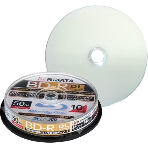 ＲｉＤＡＴＡ　録画用ＢＤ－Ｒ　ＤＬ　２６０分　１－６倍速　ホワイトワイドプリンタブル　スピンドルケース　ＢＤ－Ｒ２６０ＰＷ　６Ｘ．１０ＳＰ　Ａ　１パック（１０枚）1