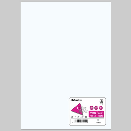 長門屋商店　Ｃｏｌｏｒ　Ｐａｐｅｒ　Ａ５　中厚口　白　ナ－５２０１　１冊（１００枚）1
