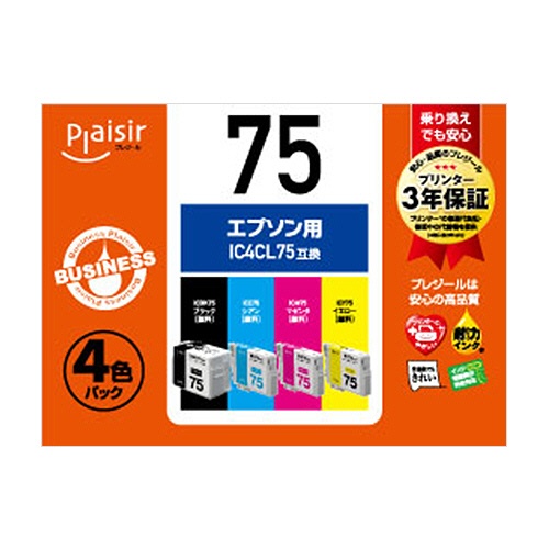 プレジール　インクカートリッジ　４色パック（顔料）　［エプソン：ＩＣ４ＣＬ７５互換］　ＢＰＬ－Ｅ７５－４Ｐ　１パック1