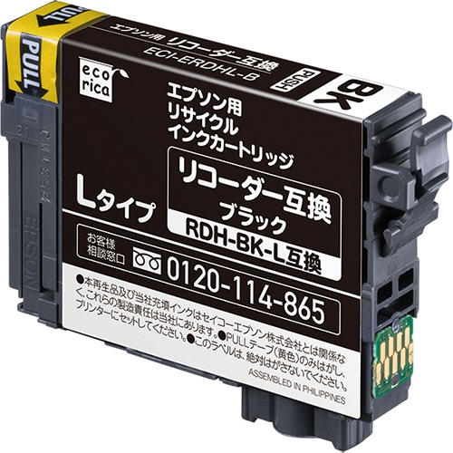 エコリカ　リサイクルインクカートリッジ　ブラック（顔料）　［エプソン：ＲＤＨ－ＢＫ－Ｌ／リコーダー互換］　ＥＣＩ－ＥＲＤＨＬ－Ｂ　１個1