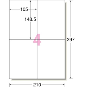 エーワン　スーパーエコノミーシリーズ　プリンタ用ラベル　Ａ４　４面　１０５×１４８．５ｍｍ　Ｌ４ＡＭ５００Ｎ　１箱（５００シート）2