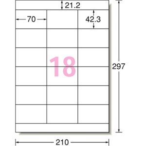エーワン　スーパーエコノミーシリーズ　プリンタ用ラベル　Ａ４　１８面　７０×４２．３ｍｍ　上下余白付　Ｌ１８ＡＭ５００Ｎ　１箱（５００シート）2