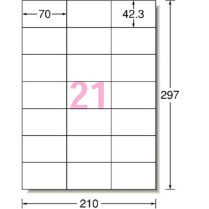 エーワン　スーパーエコノミーシリーズ　プリンタ用ラベル　Ａ４　２１面　７０×４２．３ｍｍ　Ｌ２１ＡＭ５００Ｎ　１箱（５００シート）2