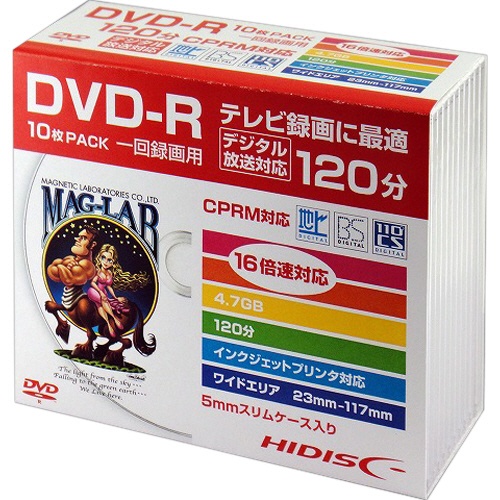 ハイディスク　録画用ＤＶＤ－Ｒ　１２０分　１－１６倍速　ホワイトワイドプリンタブル　５ｍｍスリムケース　ＨＤＤＲ１２ＪＣＰ１０ＳＣ　１パック（１０枚）1