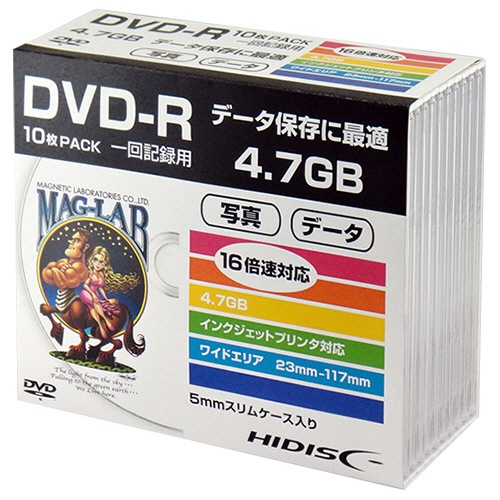 ハイディスク　データ用ＤＶＤ－Ｒ　４．７ＧＢ　１－１６倍速　ホワイトワイドプリンタブル　５ｍｍスリムケース　ＨＤＤＲ４７ＪＮＰ１０ＳＣ　１パック（１０枚）1