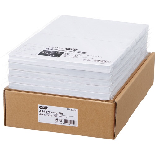 ＴＡＮＯＳＥＥ　Ａ４タックシール　業務用パック　２面　２１０×１４８．５ｍｍ　１箱（５００シート：１００シート×５冊）1