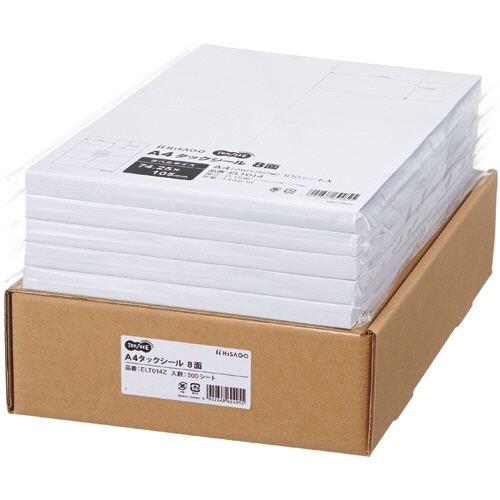 ＴＡＮＯＳＥＥ　Ａ４タックシール　業務用パック　８面　１０５×７４．２５ｍｍ　１箱（５００シート：１００シート×５冊）1