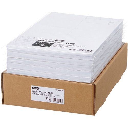 ＴＡＮＯＳＥＥ　Ａ４タックシール　業務用パック　１０面　１０５×５９．４ｍｍ　１箱（５００シート：１００シート×５冊）1