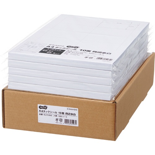 ＴＡＮＯＳＥＥ　Ａ４タックシール　業務用パック　１０面　５０．８×８６．４ｍｍ　四辺余白　１箱（５００シート：１００シート×５冊）1