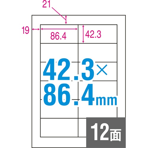ＴＡＮＯＳＥＥ　Ａ４タックシール　業務用パック　１２面　４２．３×８６．４ｍｍ　四辺余白　１箱（５００シート：１００シート×５冊）2