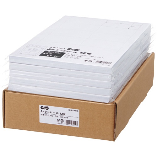 ＴＡＮＯＳＥＥ　Ａ４タックシール　業務用パック　１２面　４６．６×８６．４ｍｍ　１箱（５００シート：１００シート×５冊）1