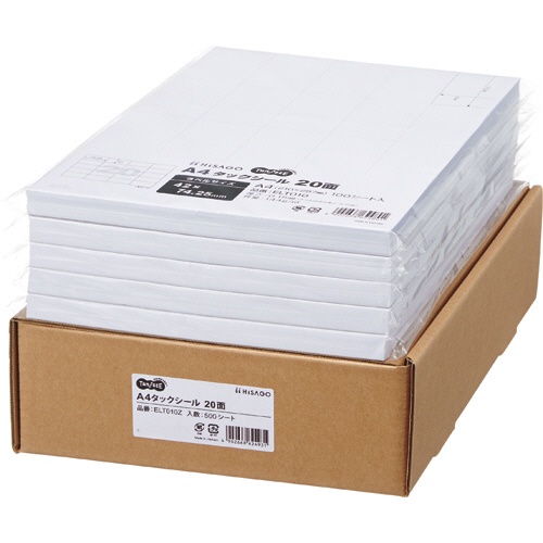 ＴＡＮＯＳＥＥ　Ａ４タックシール　業務用パック　２０面　４２×７４．２５ｍｍ　１箱（５００シート：１００シート×５冊）1