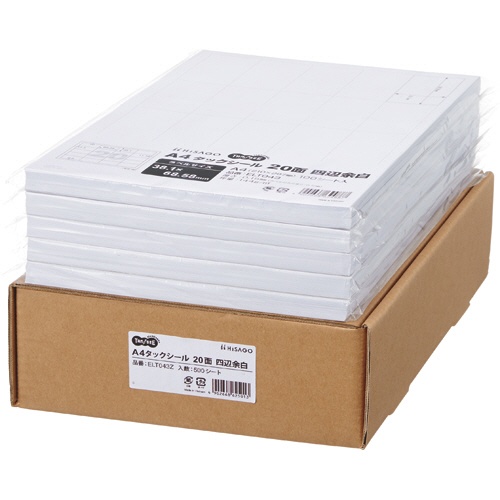 ＴＡＮＯＳＥＥ　Ａ４タックシール　業務用パック　２０面　３８．１×６８．５８ｍｍ　四辺余白　１箱（５００シート：１００シート×５冊）1