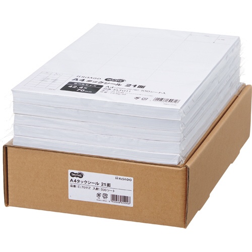ＴＡＮＯＳＥＥ　Ａ４タックシール　業務用パック　２１面　４２．４×７０ｍｍ　１箱（５００シート：１００シート×５冊）1