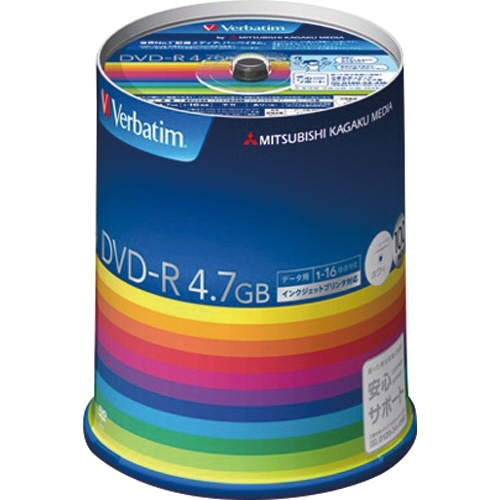 バーベイタム　データ用ＤＶＤ－Ｒ　４．７ＧＢ　１－１６倍速　ホワイトワイドプリンタブル　スピンドルケース　ＤＨＲ４７ＪＰ１００Ｖ３　１パック（１００枚）1