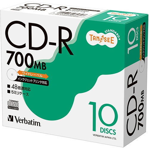 ＴＡＮＯＳＥＥ　バーベイタム　データ用ＣＤ－Ｒ　７００ＭＢ　４８倍速　ホワイトワイドプリンタブル　５ｍｍスリムケース　ＳＲ８０ＦＰＷ１０Ｔ２　１パック（１０枚）1