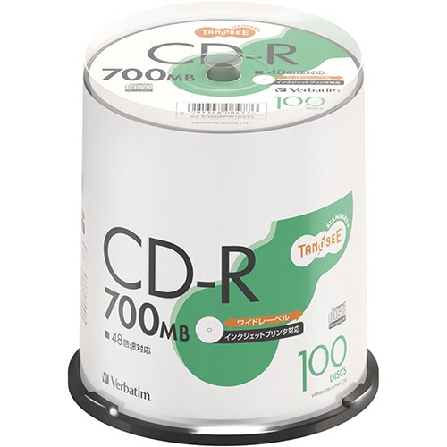 ＴＡＮＯＳＥＥ　バーベイタム　データ用ＣＤ－Ｒ　７００ＭＢ　４８倍速　ホワイトワイドプリンタブル　スピンドルケース　ＳＲ８０ＦＰＷ１００Ｔ２　１パック（１００枚）1