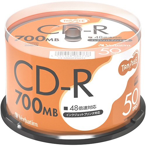 ＴＡＮＯＳＥＥ　バーベイタム　データ用ＣＤ－Ｒ　７００ＭＢ　４８倍速　ホワイトプリンタブル　スピンドルケース　ＳＲ８０ＦＰ５０Ｔ２　１パック（５０枚）1