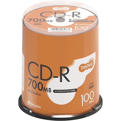 ＴＡＮＯＳＥＥ　バーベイタム　データ用ＣＤ－Ｒ　７００ＭＢ　４８倍速　ホワイトプリンタブル　スピンドルケース　ＳＲ８０ＦＰ１００Ｔ２　１パック（１００枚）1