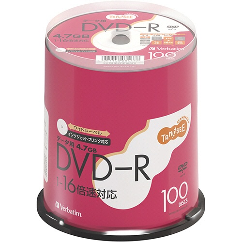 ＴＡＮＯＳＥＥ　バーベイタム　データ用ＤＶＤ－Ｒ　４．７ＧＢ　１－１６倍速　ホワイトワイドプリンタブル　スピンドルケース　ＤＨＲ４７ＪＰ１００Ｔ２　１パック（１００枚）1