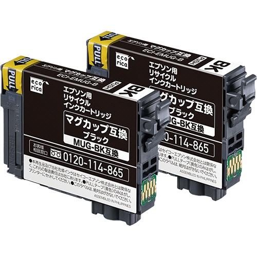 エコリカ　リサイクルインクカートリッジ　ブラック（顔料）　［エプソン：ＭＵＧ－ＢＫ／マグカップ互換］　ＥＣＩ－ＥＭＵＧＢ－２Ｐ　１箱（２個）1