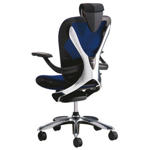 イナバ　Ｘａｉｒ（エクセア）チェア　ヘッドレスト付　肘付　フレーム：ポリッシュ　ヘッドレスト：Ｘグレー　背・座：インディゴブルー　ＳＳ１０２０　１脚2