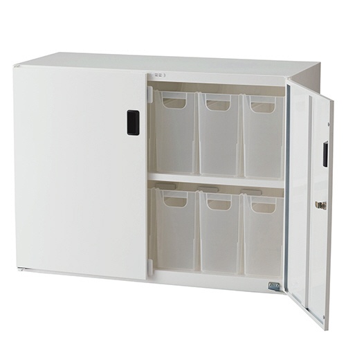 ナカバヤシ　ボックスインフロアケース　扉付　２段　幅８５５×３６０×６３８ｍｍ　小ボックス１２個付　ＡＦ－Ｓ０４１２Ｗ　１台1