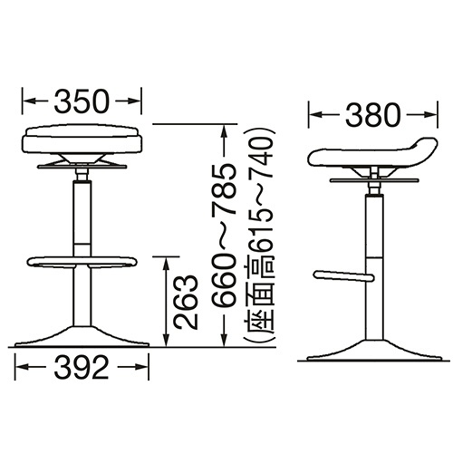 中央可鍛工業　ハイチェア　ブラックフレーム／座ブラック　ＨＣ－４Ｓ－ＢＫ／ＢＫ　１脚2