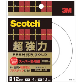 ３Ｍ　スコッチ　超強力両面テープ　プレミアゴールド　（スーパー多用途）　１２ｍｍ×４ｍ　ＳＰＳ－１２　１巻