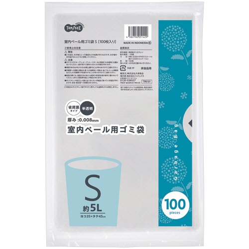 ＴＡＮＯＳＥＥ　室内ペール用ゴミ袋　半透明　Ｓ　約５Ｌ　１パック（１００枚）1
