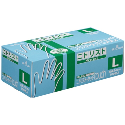 ショーワグローブ　Ｎｏ．８８２　ニトリスト・タッチ　パウダーフリー　Ｌ　ブルー　＃８８２－Ｌ　１箱（１００枚）1