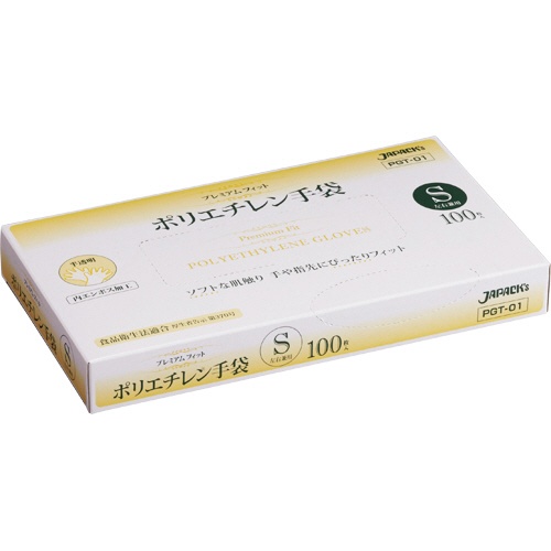ジャパックス　プレミアムフィット　ポリエチレン手袋　Ｓ　半透明　ＰＧＴ－０１　１箱（１００枚）1
