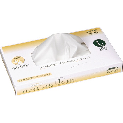 ジャパックス　プレミアムフィット　ポリエチレン手袋　Ｓ　半透明　ＰＧＴ－０１　１箱（１００枚）4