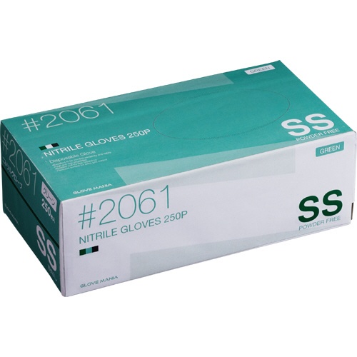 川西工業　ニトリル　使いきり手袋　粉なし　ＳＳ　グリーン　＃２０６１　１箱（２５０枚）1