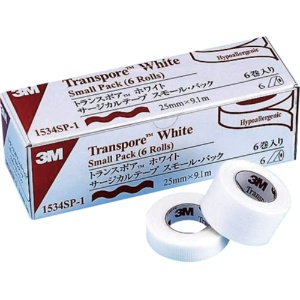 ３Ｍ　トランスポア　ホワイト　サージカルテープ　スモールパック　２５ｍｍ×９.１ｍ　１５３４ＳＰ－１　１箱（６巻）1