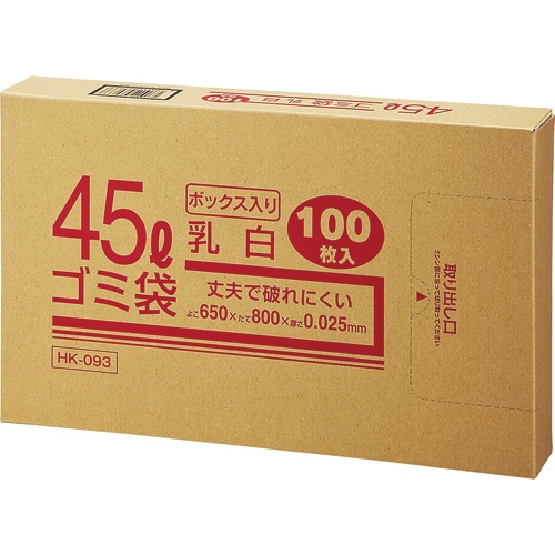 クラフトマン　業務用乳白半透明　メタロセン配合厚手ゴミ袋　４５Ｌ　ＢＯＸタイプ　ＨＫ－０９３　１箱（１００枚）1